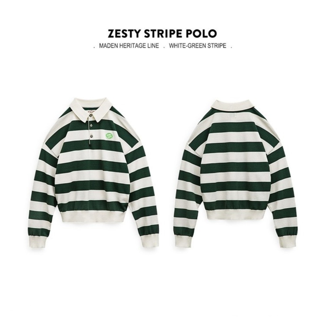 White and Green Striped Polo Shirt / ホワイト & グリーン ストライプ ポロシャツ