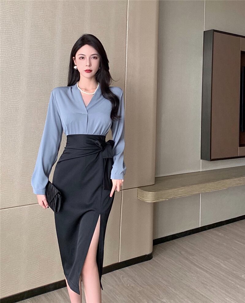 ブラックスカート オータムハイウェスト薄手 秋物 YY-ファッション33012705986