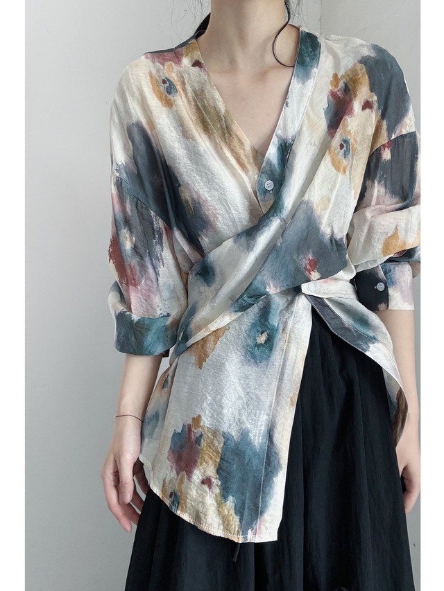 Irregular cachecoeur art print shirt [T1707]