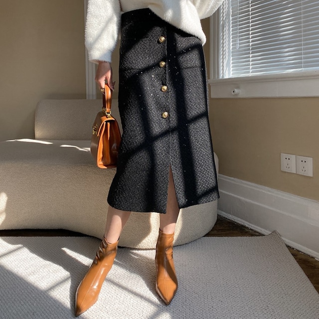 Single breast elegant middle tweed skirt
