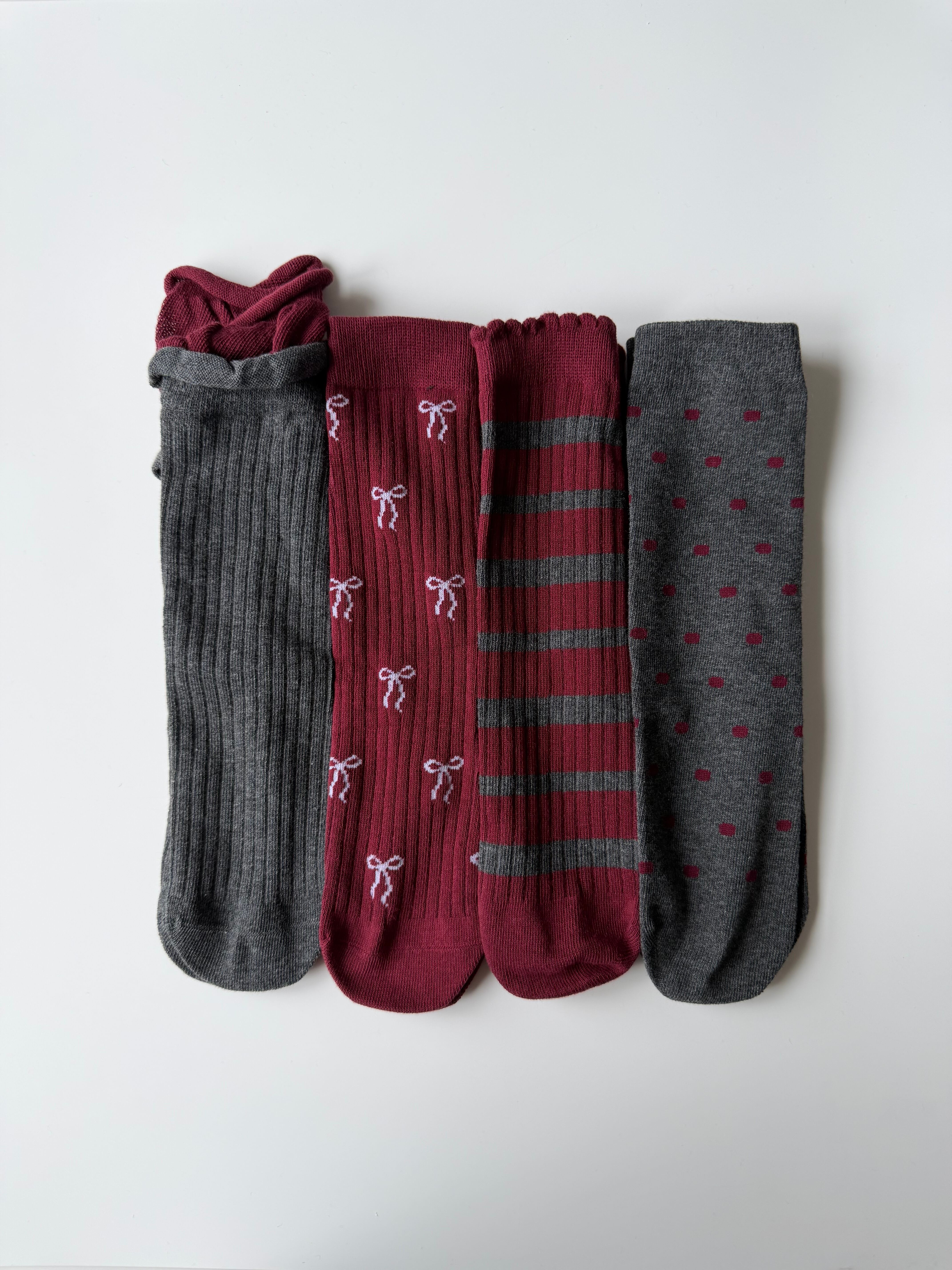 4set ボルドー×グレー free socks   4436