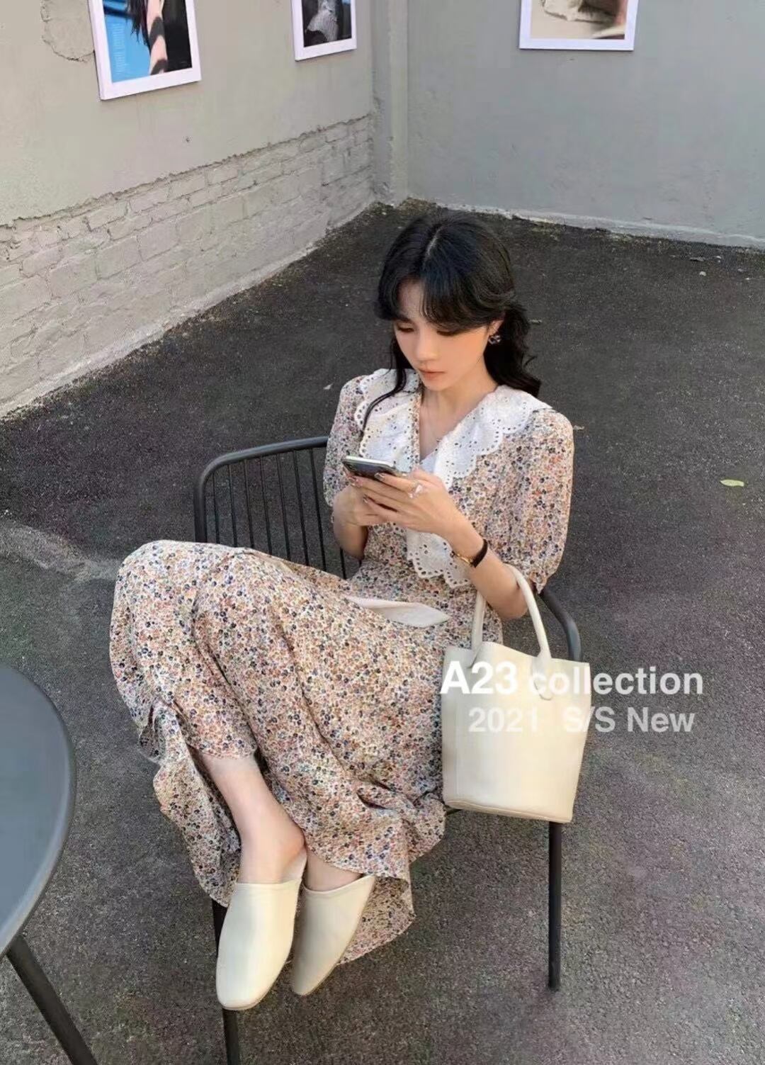 レース襟　花柄ワンピース　AJ3396-960