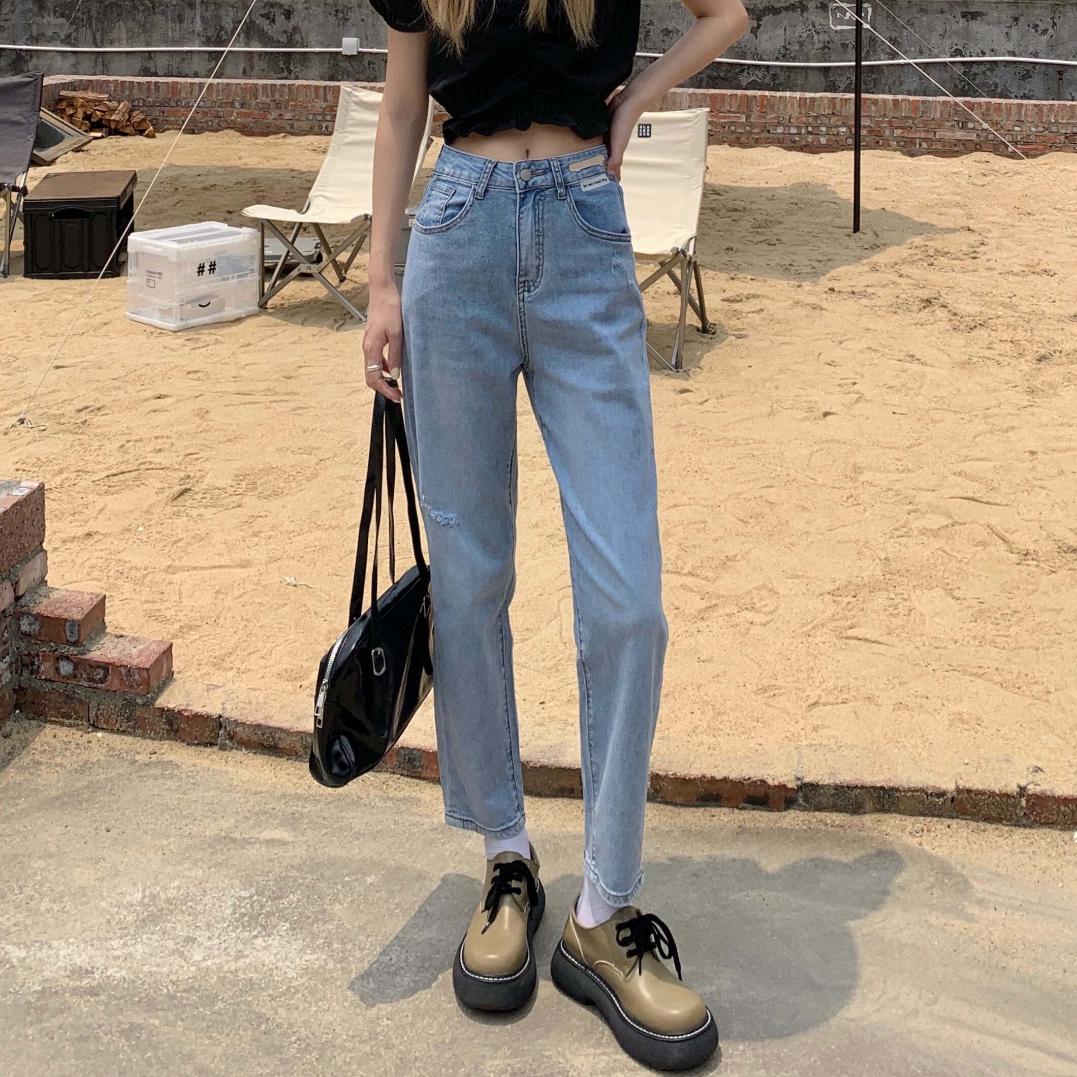 ロングパンツ レディースサマー薄手ハイウェストウェスト 夏物 1号婦人96989964247