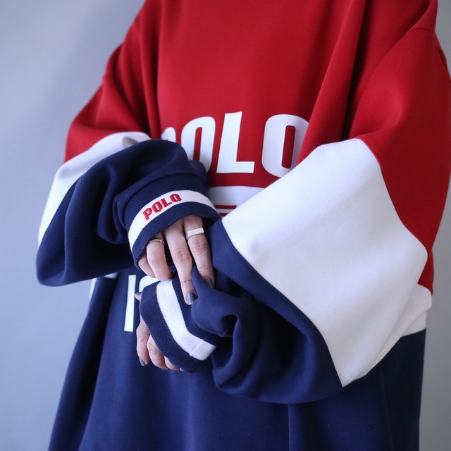 "POLO RALPH  LAUREN" XXXXL super over silhouette 3-tone sweatshirt