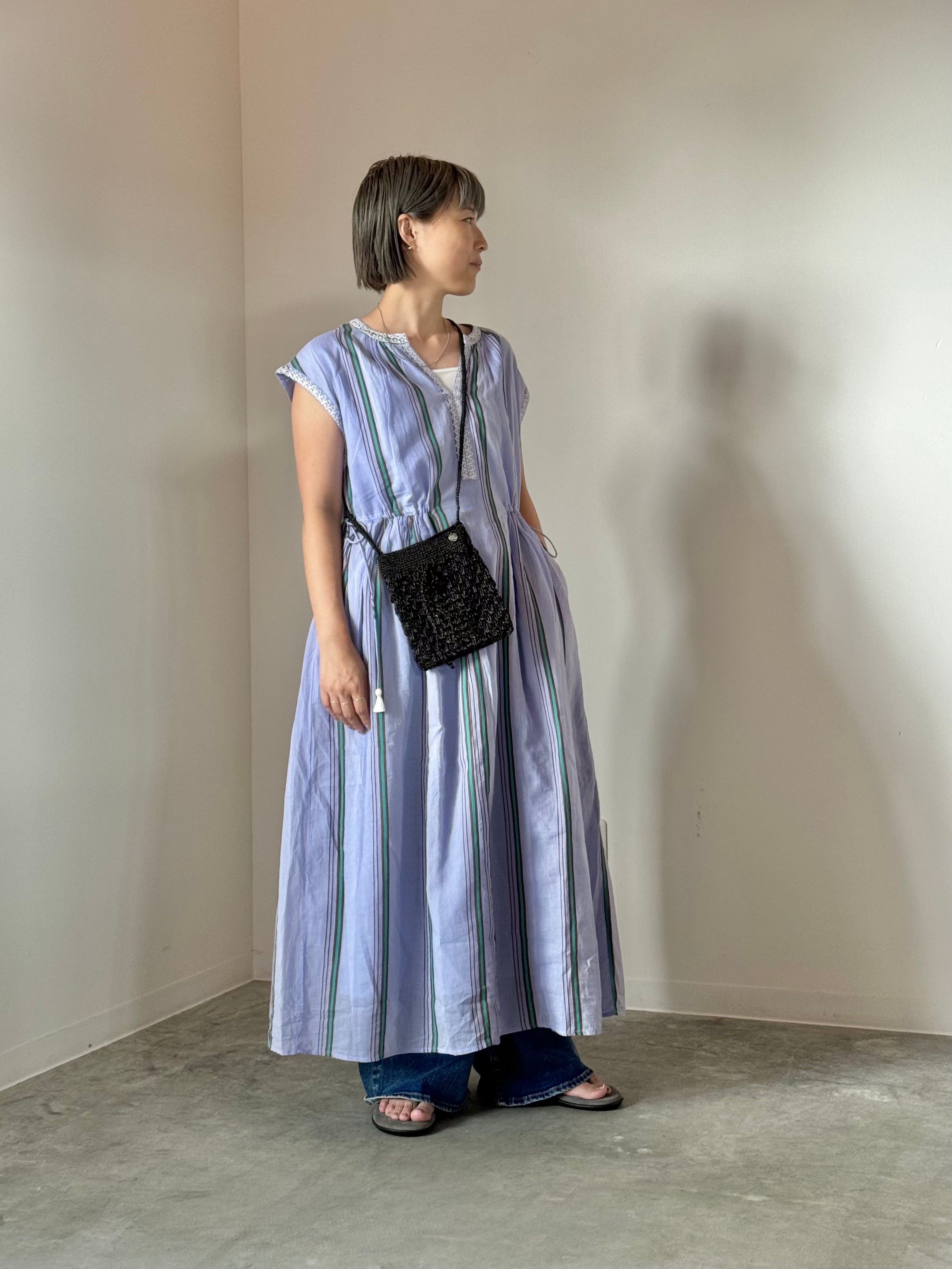ne Quittez pas【Cotton Voile Stripe Sleeveless Embroidery Dress 