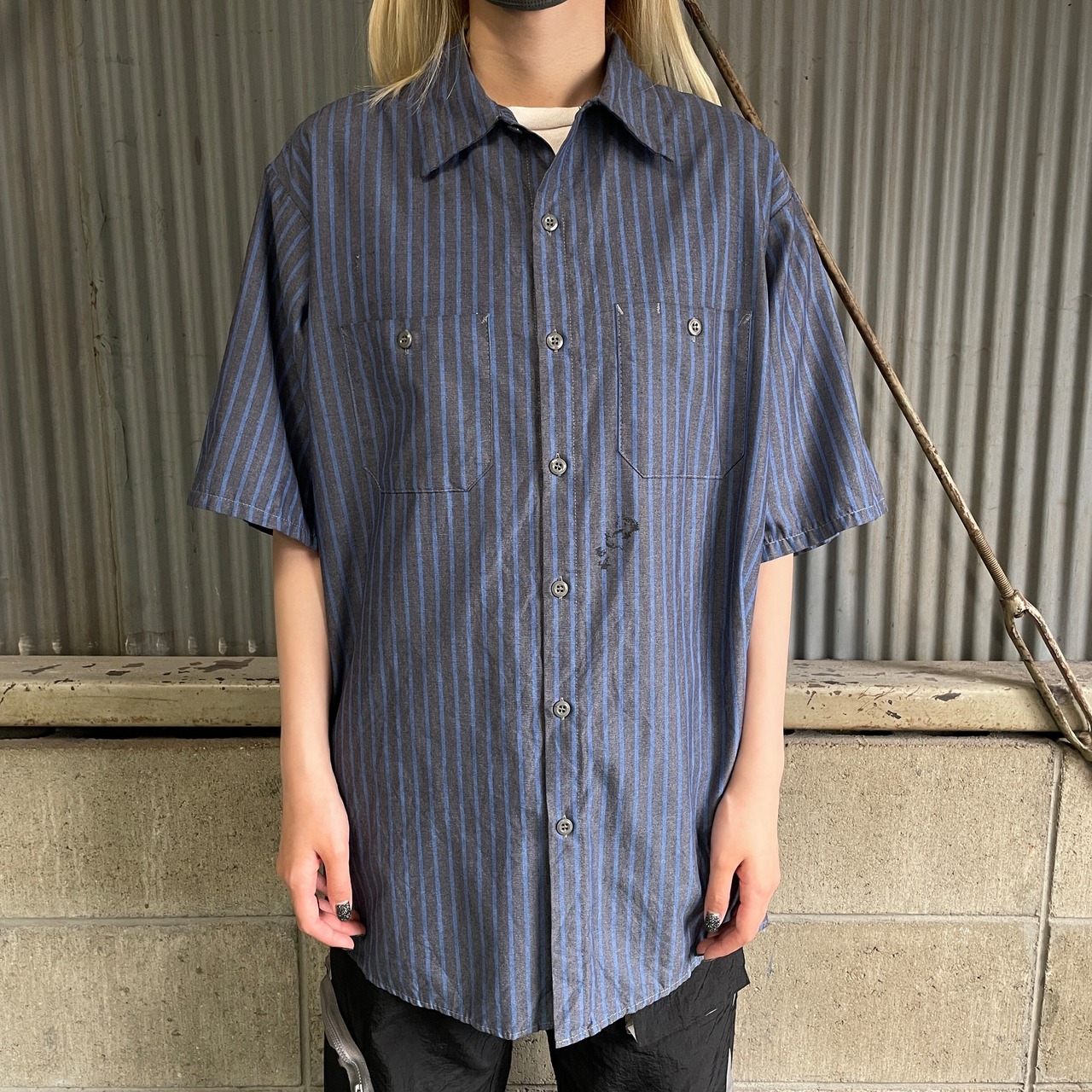 RED KAP レッドキャップ ストライプ 企業 バックプリント 半袖ワーク 