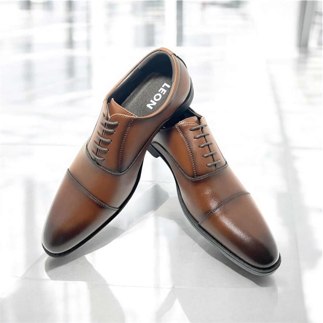 メンズ LEON 本革ビジネスシューズ（ダークブラウン）【HB1961DBR