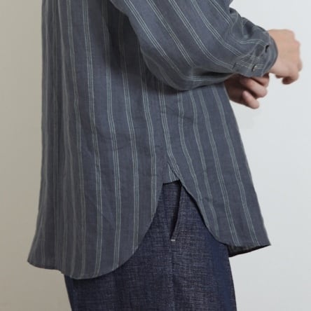 LINEN STRIPE BIG SH / リネンストライプBIGシャツ(NAVY) | KICS