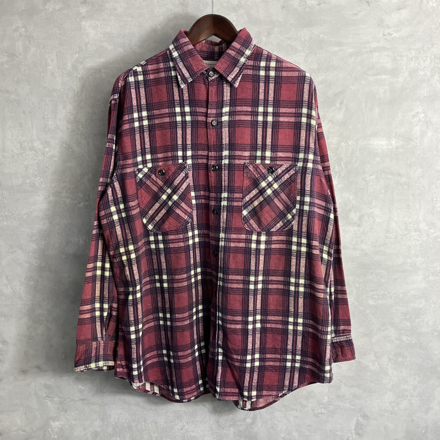 70's J.C.Penney TOWNCRAFT Rayon Ombre Plaid Shirt SIZE M 70年代