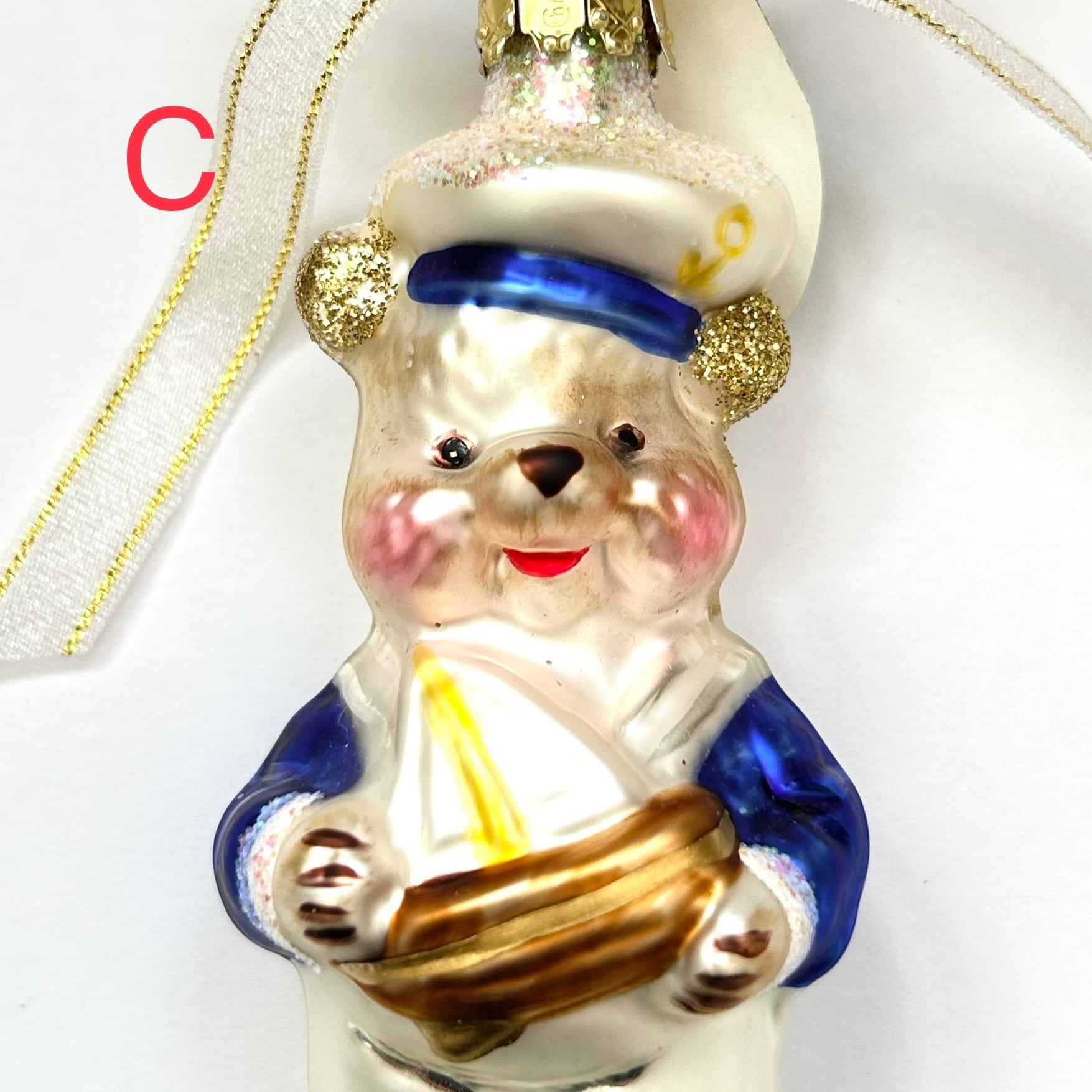 ビンテージ ドイツ Christborn社 ガラスオーナメント テディベア ヨット 11cm