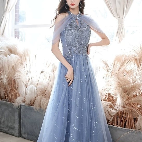 パーティ ドレス 肌透け ビジュー ラメ 光沢感 ロング/イブニング(M9376)★ ζ