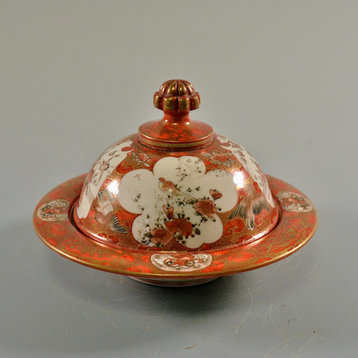 美品】九谷焼 椀 蓋付き 赤絵 金彩 味わい深かっ