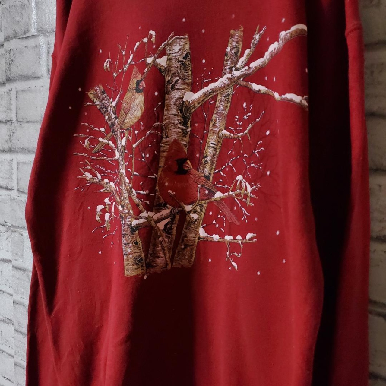 【ヴィンテージ】海外製　トレーナー　裏起毛　柄　赤　USED