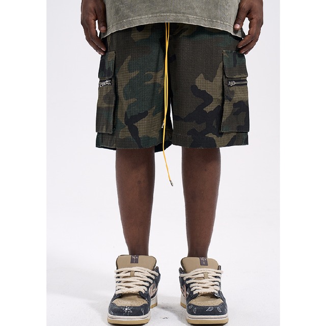 【DRIP1915】D/B Zipper Side Pockets Camouflage Shorts