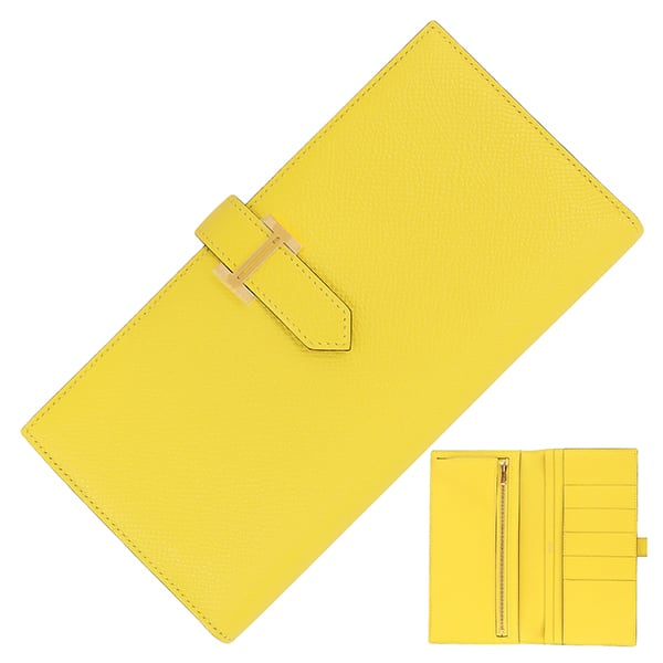 Unused HERMES エルメス ベアンスフレ ヴォーエプソン ジョーヌドゥナープル ゴールド金具 二つ折り長財布 未使用