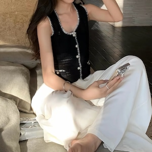 Classic Contrast‑Trim Knit Vest【S00302】