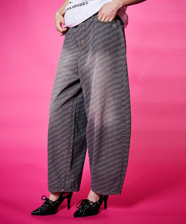 チェックパターンワイドカーブパンツ (BLACK)　CQ-48113