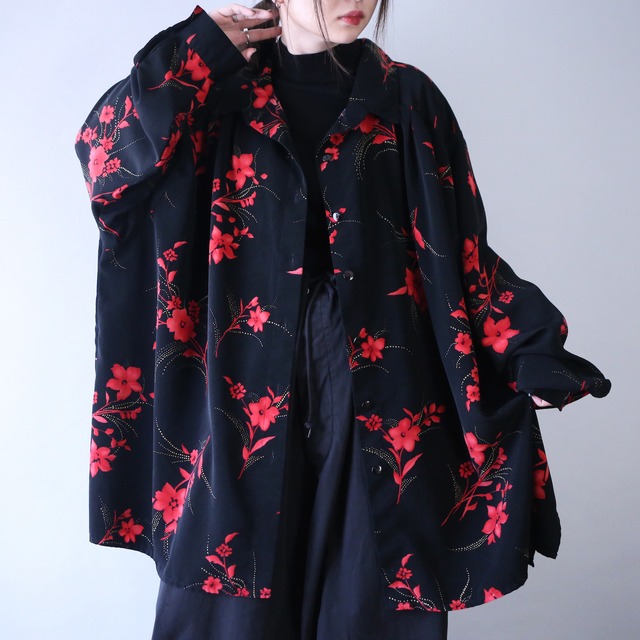 beautiful flower pattern yoke tuck design over silhouette shirt