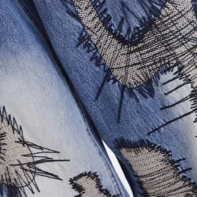 リペアステッチデザインルーズフィットデニムパンツ 2col   R01869