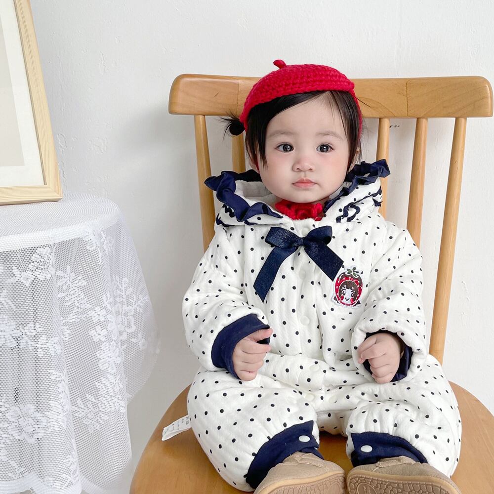 オータムウィンターワンピースフランネルフードロンパース オールインワン 秋物 冬物 超面白いベビーショップ59534908837