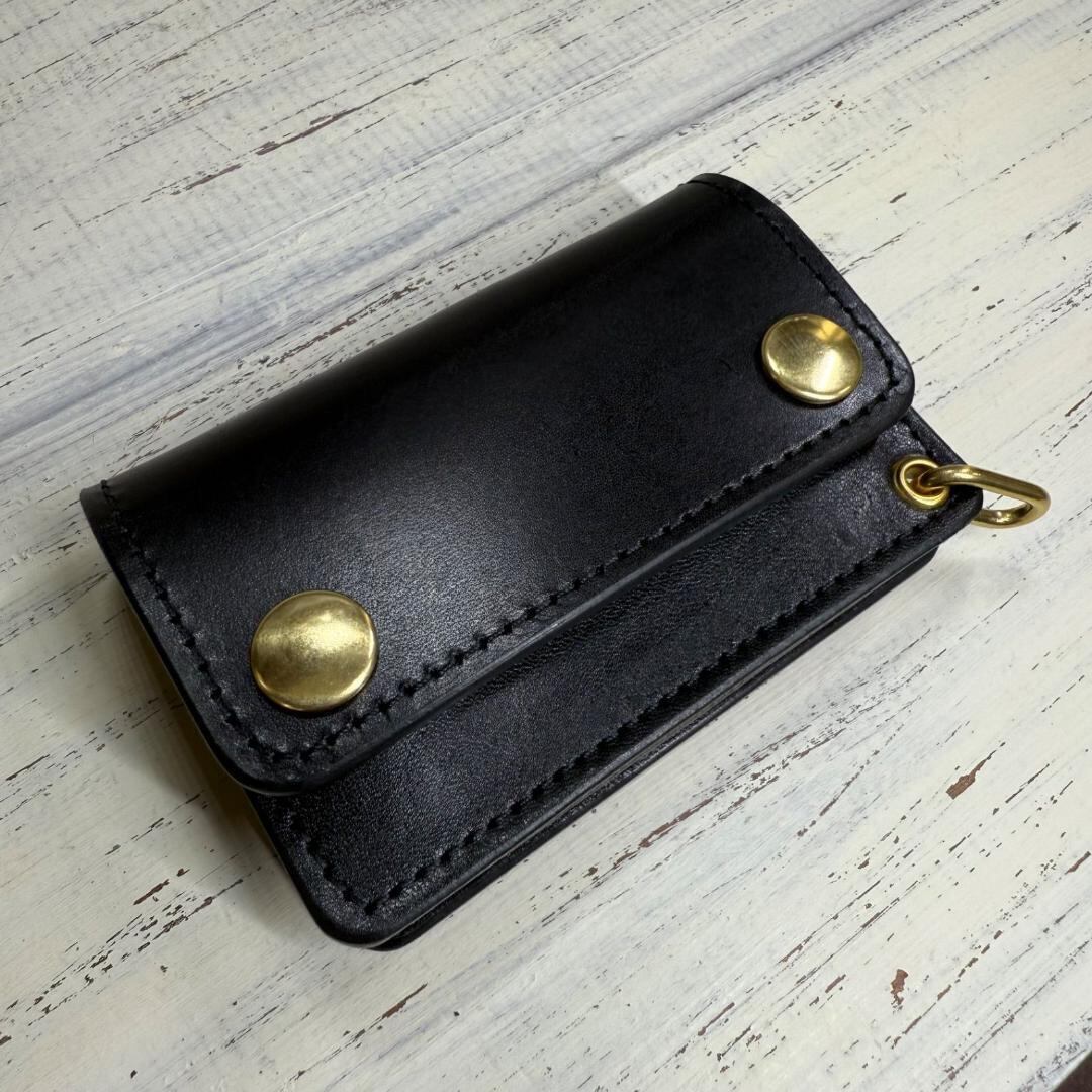 本革 茶芯 黒 三層 トラッカーウォレット