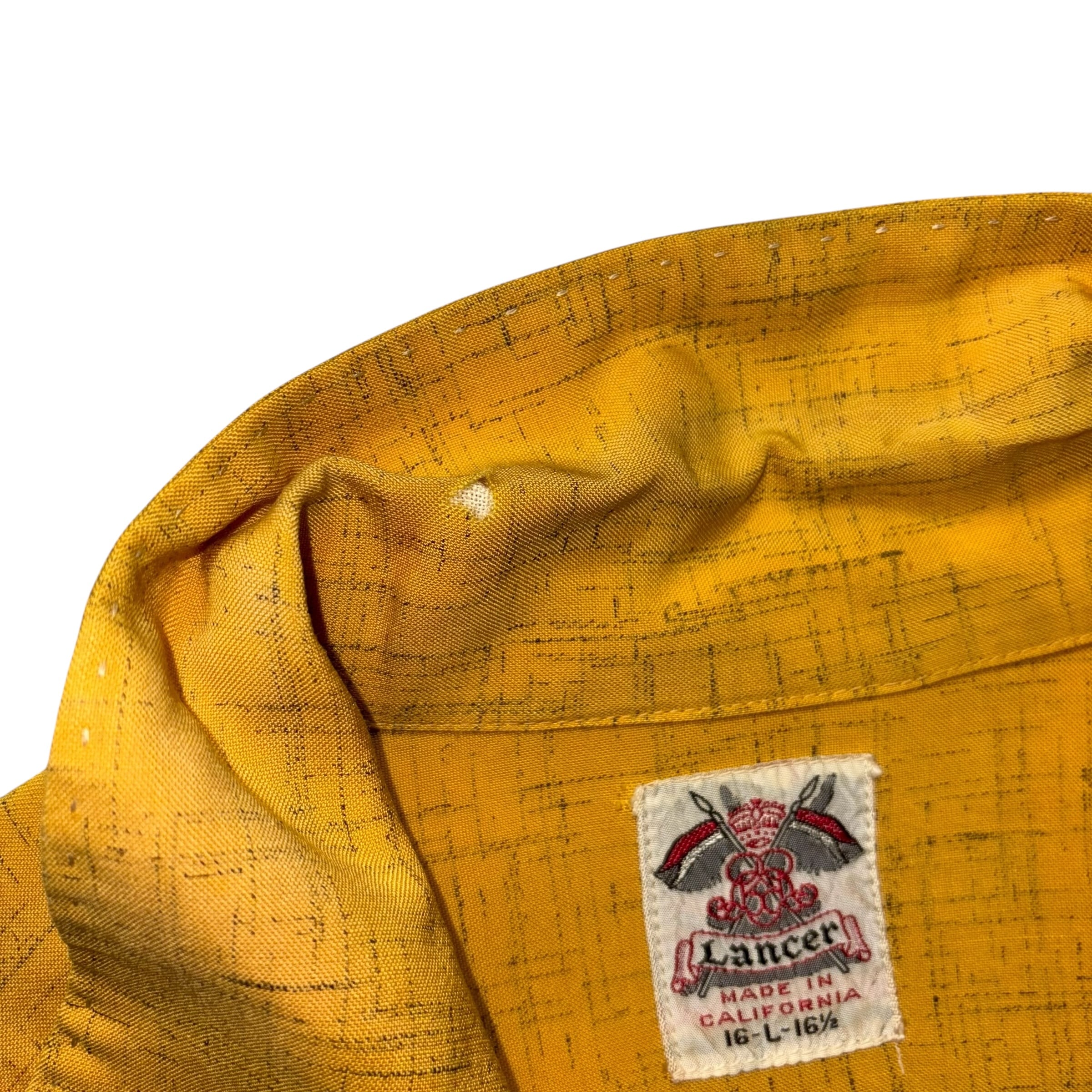 vintage 1950's kasuri pattern mustard color rayon open collar