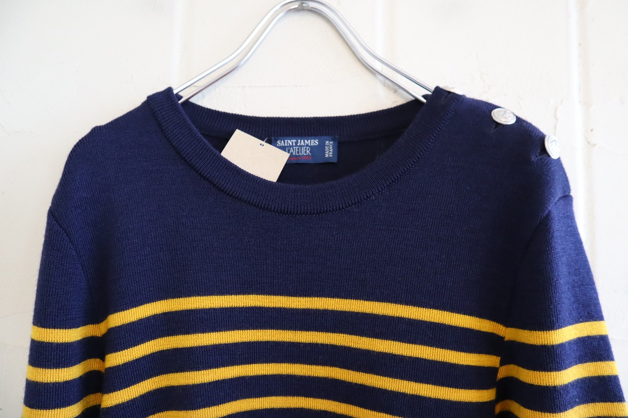 SAINT JAMES navy×yellow border knit pullover [l-6218] | Fizzvintage
