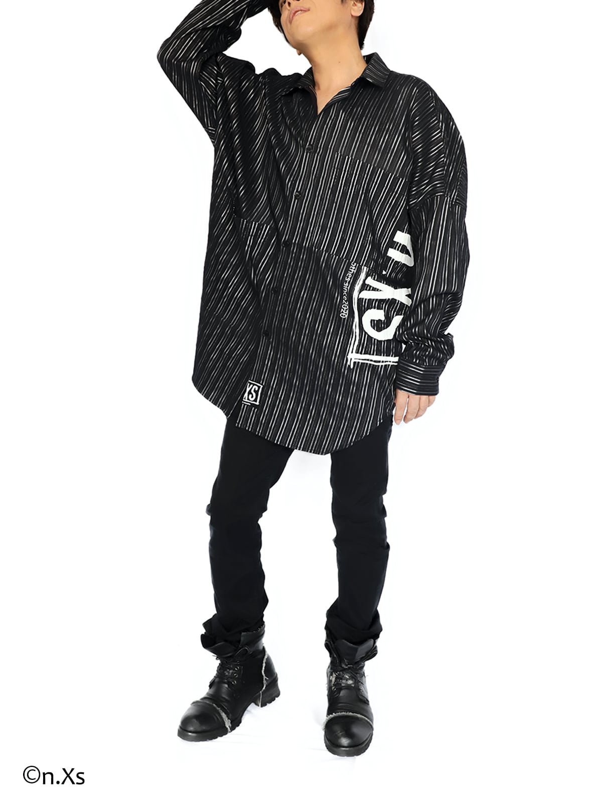 リラックスフィットシャツ タータンストライプ BLACK＆SILVER | n.Xs