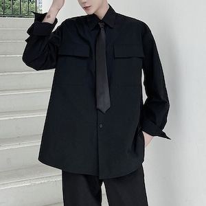 【Men】DROP SHOULDER SOLID SHIRT WITH BLACK TIE 2colors Z-050