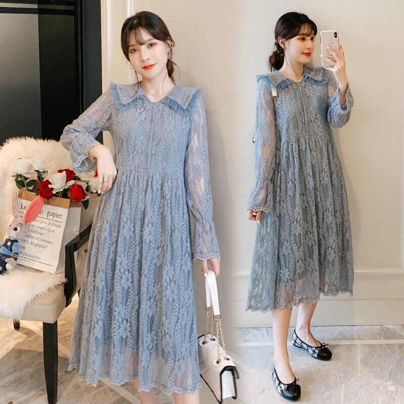 【新作】【送料無料】 8308＃マタニティ服春秋長袖イージーマッチングスリミングレースパッチワークドレス妊婦ママドレス ロング スプリング 春物 オータム 秋物 AL expec390428745497