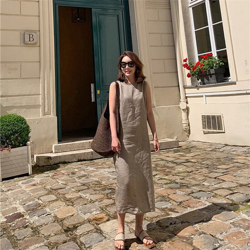 大人気 ポーリッシュリネンカシュクールワンピースノースリーブロング丈濃紺ネイビー無地フリーサイズ リネン 麻 綿麻ワンピース Drmchughpsych Com