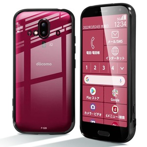 【新着特価】FUJITSU F-52B ケース クリア らくらくスマートフォン カバー スマホケース 透明 TPU 薄型 軽量 耐衝撃 メッキ加工 ソフトケース 人気 保護カバー(ブラック)