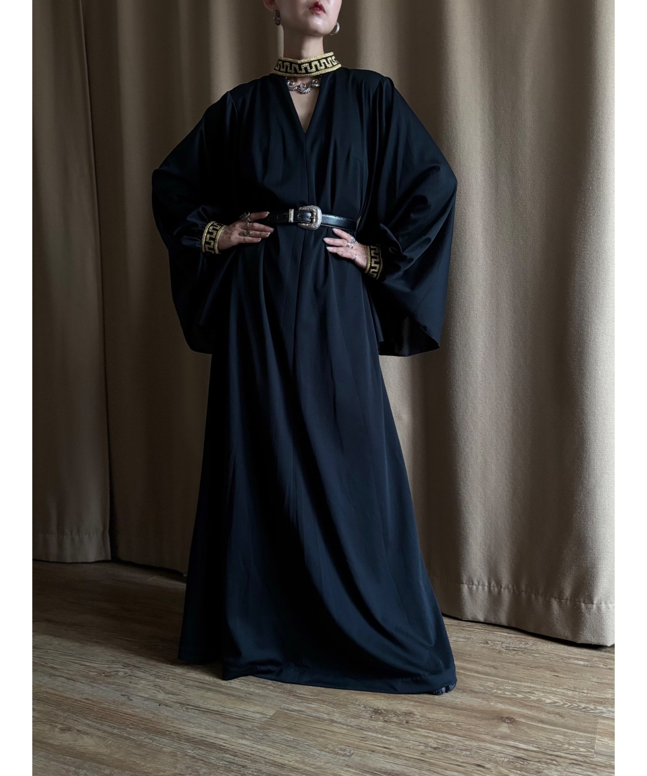 butterfly sleeve black import maxi dress-4852-8