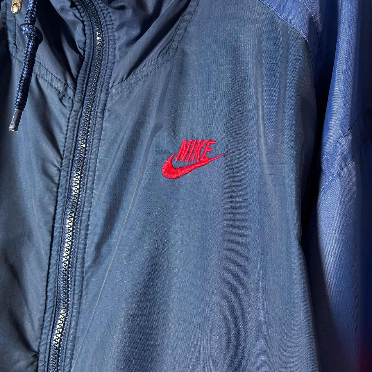 90s NIKE ナイロンジャケット　企業ロゴ　ナイキ　ネイビー