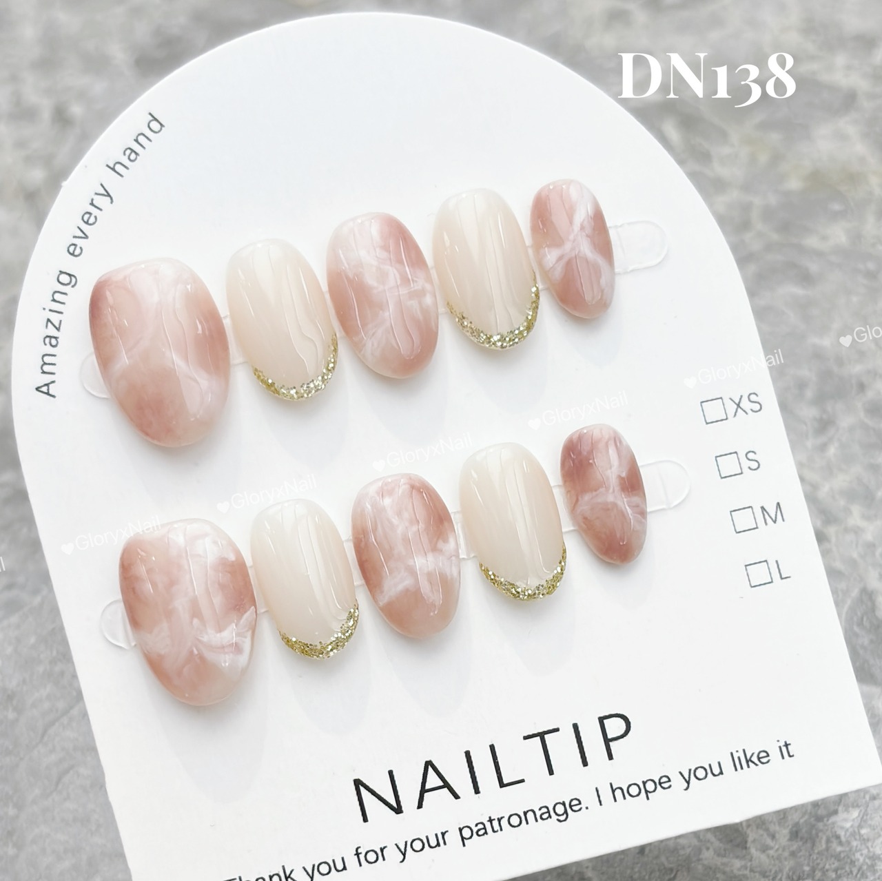 DN138 ネイルチップ　ハンドメイド 長さ選べる　写真はショートオーバル 　サイズXS/S/M/L　ツールキット付き　収納ケースあり　