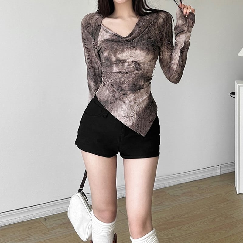 tie-dye asymmetry crinkle drape tops la2263