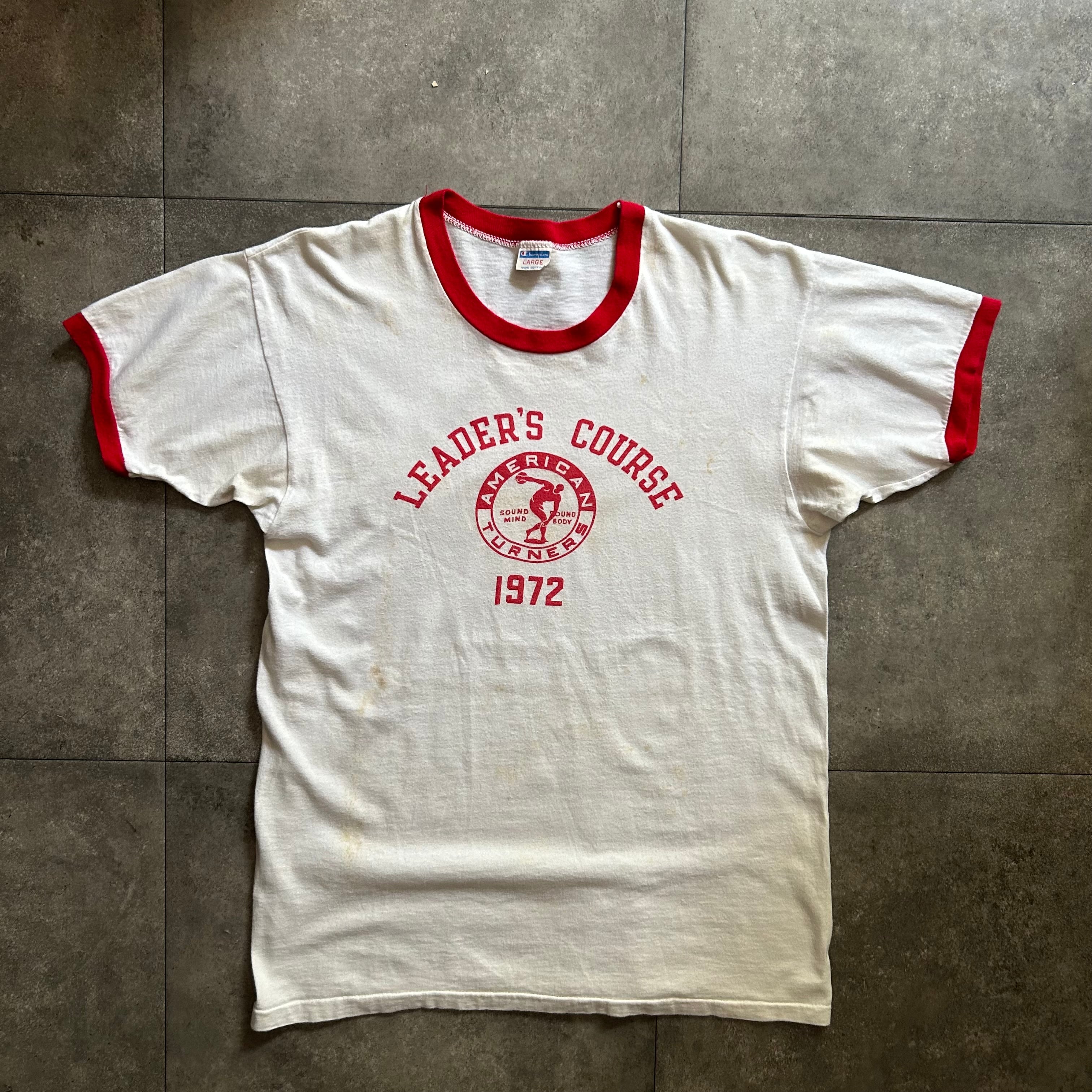 70s チャンピオン リンガーtシャツ USA製 染み込みプリント レッド 
