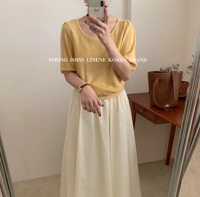 ニット半袖スリーブトップス サマースタイルルーズラウンドネックソリッド Tシャツ ショート ハーフスリーブ 夏物 Oネック ソリッドカラー ビッグFスモールZ韓国35782081149