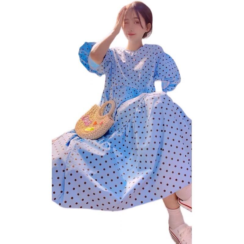 水色 水玉 ドット ワンピース ゆったり マタニティ | LOVEYsmileSHOP