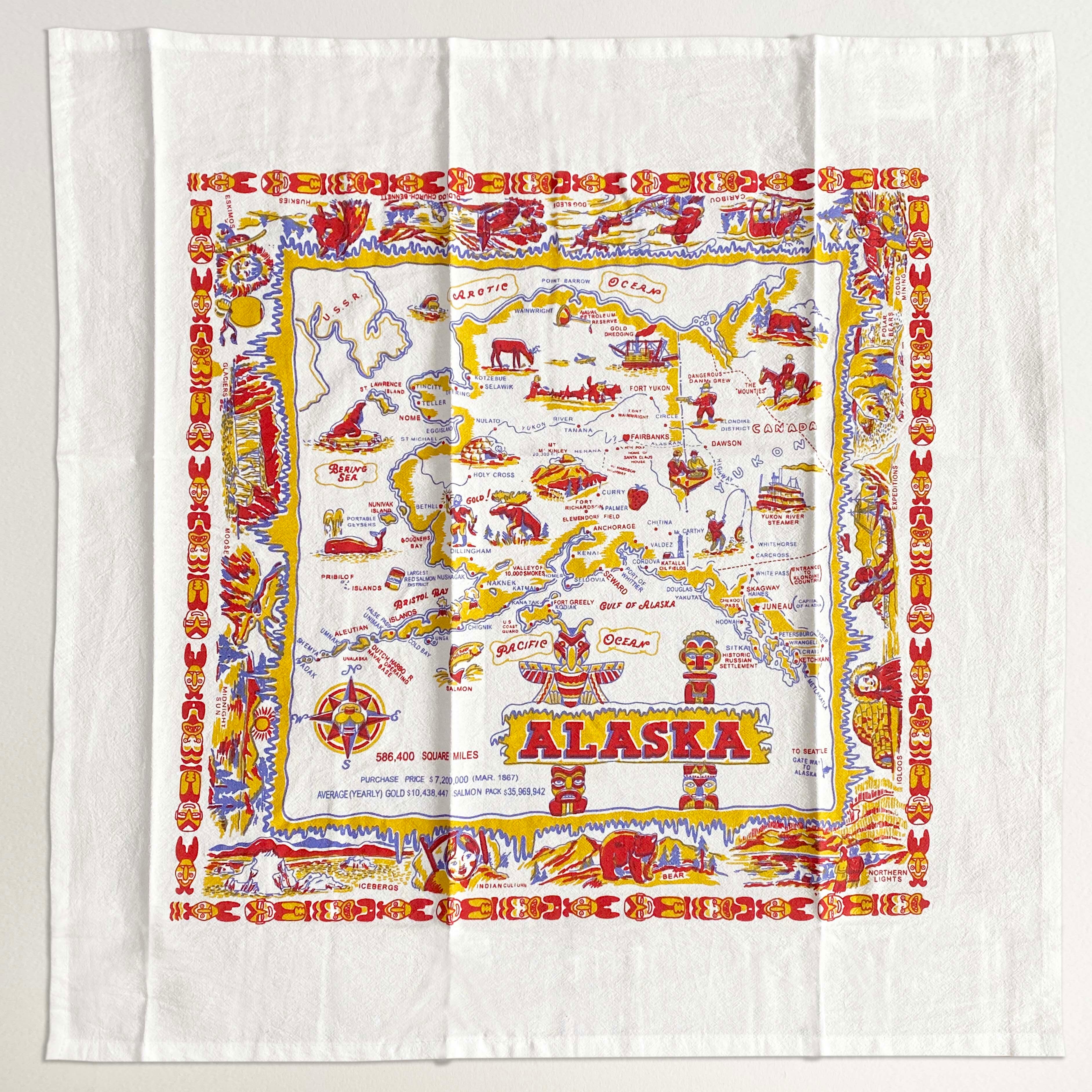 ヴィンテージお土産キッチンクロス（アラスカ地図）