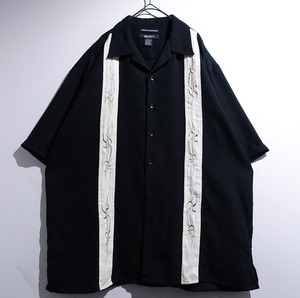 Black Tribal Embroidery Line Design Cuban Shirt