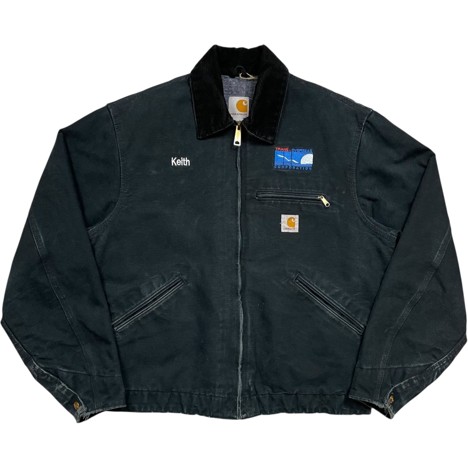 《M》Carhartt カーハート デトロイトジャケット 刺繍 企業ロゴ フェード USA製 no.9771