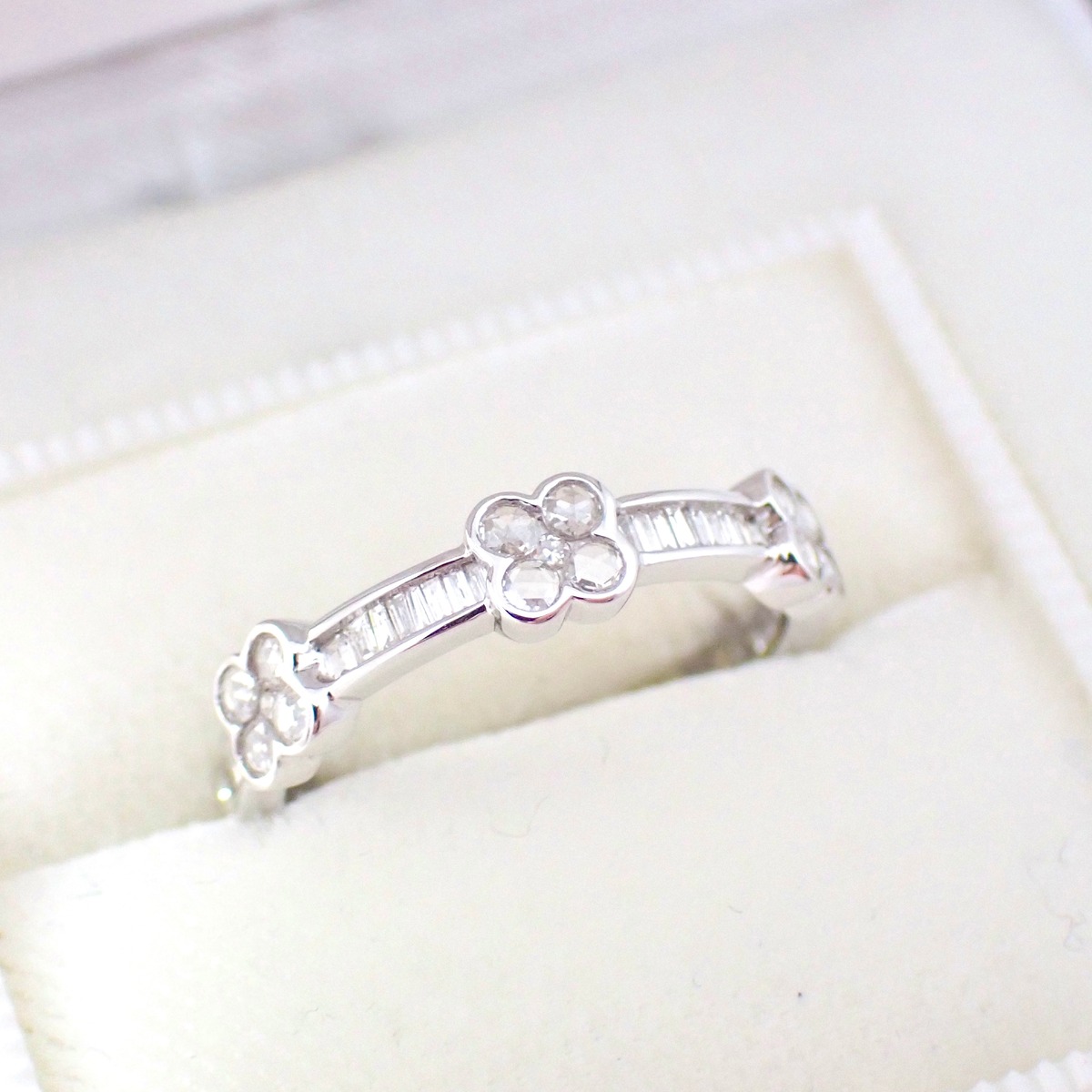 Made in Japan】 K18WG Rose Cut Diamond Full Eternity Ring フル 