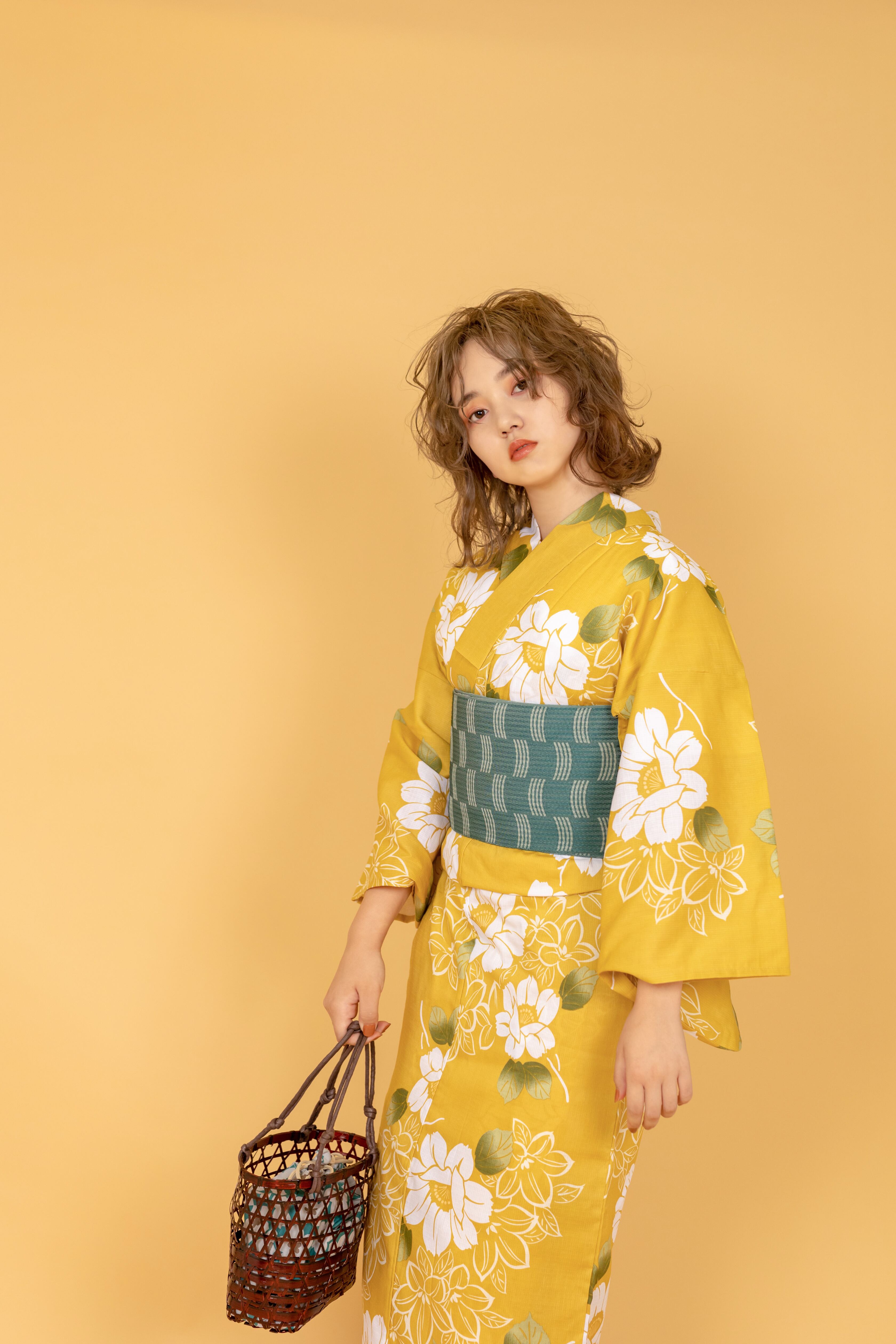 有松絞り 浴衣 カラシ 濃いベージュ色 ご注文で当日配送