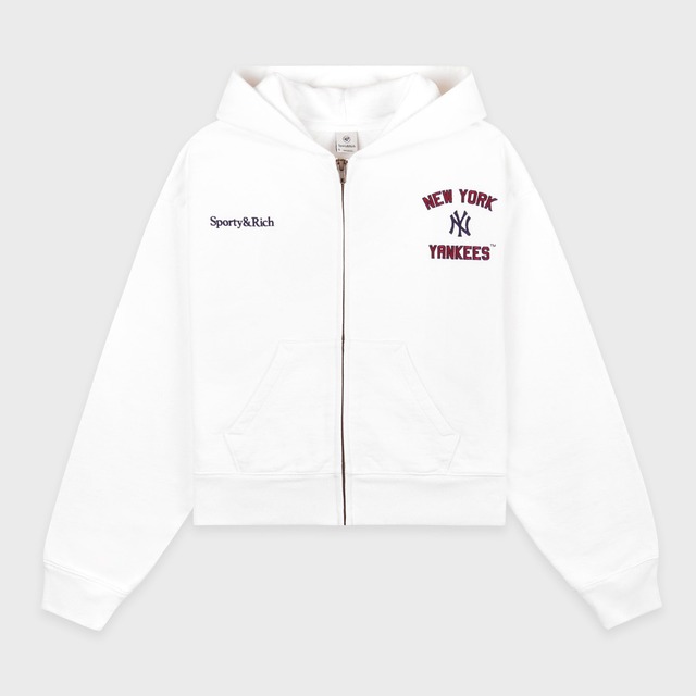 Sporty&Rich　Home Run Cropped Zipped Hoodie　WHITE