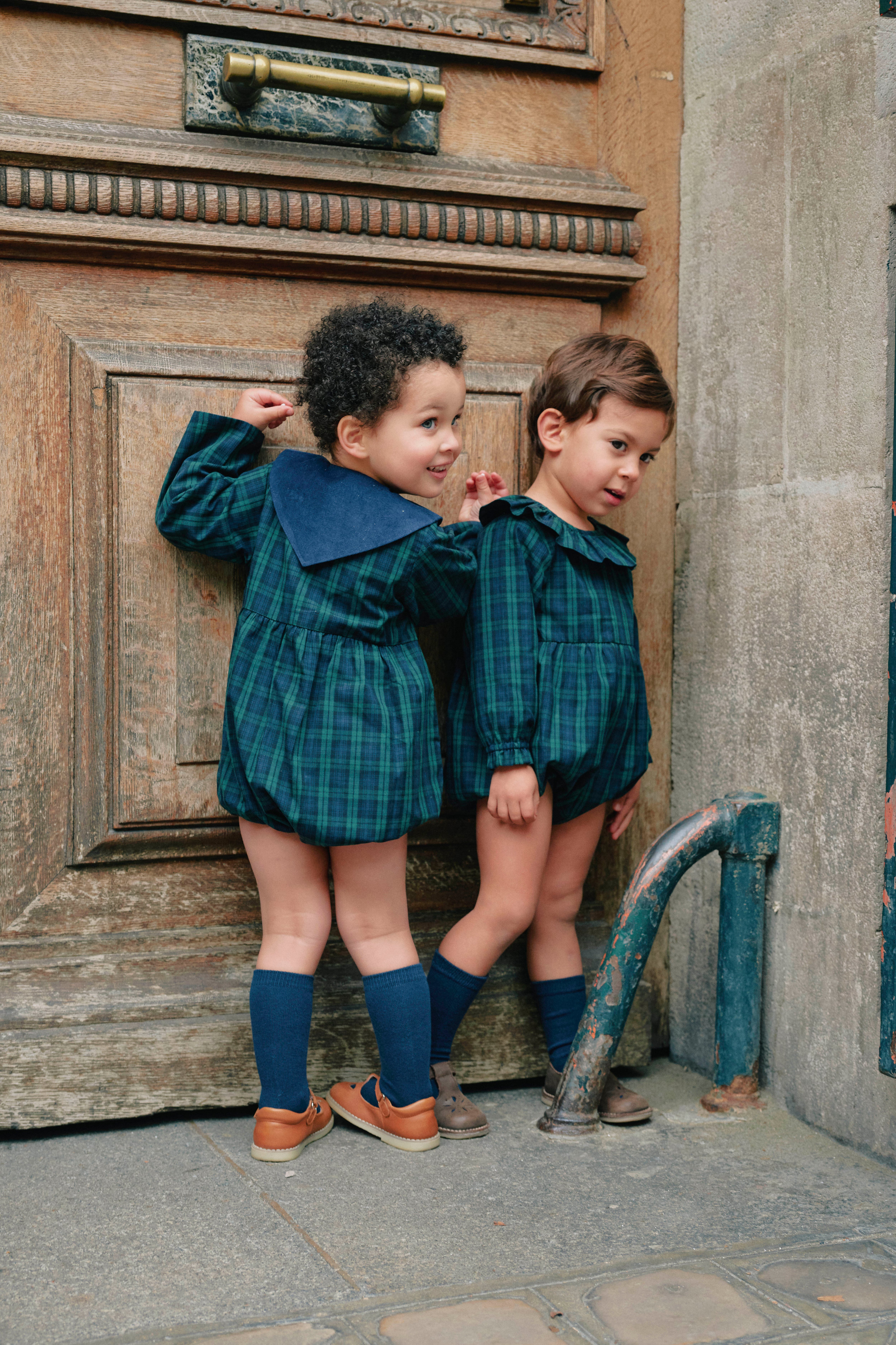 【予約/送料無料】Romper DUPLEIX- tartan green& blue / Maison Marelle