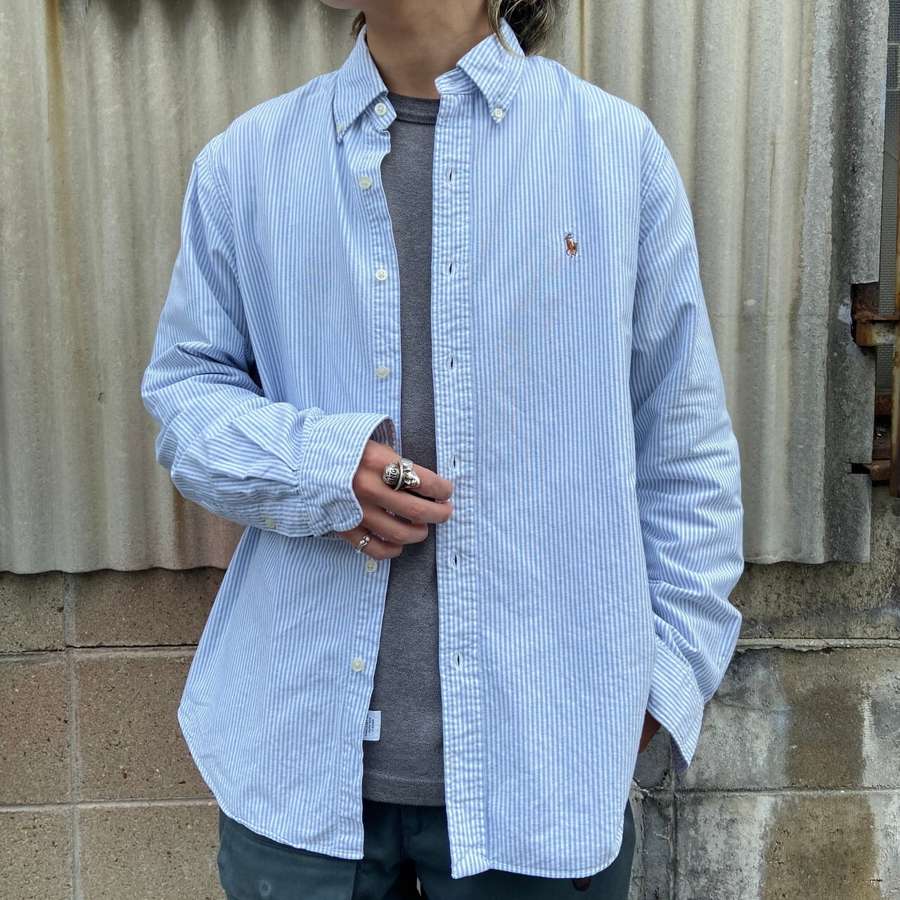 Ralph Lauren ラルフローレン ストライプシャツ メンズL 古着 ボタン 