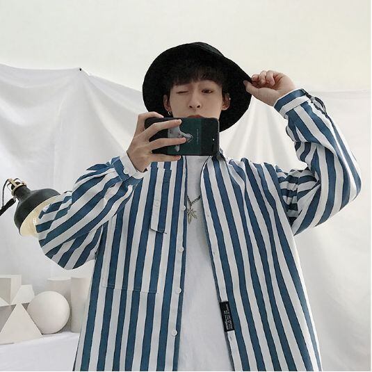 全2色 シャツ ワイシャツ ストライプ オフィス カジュアル 大人