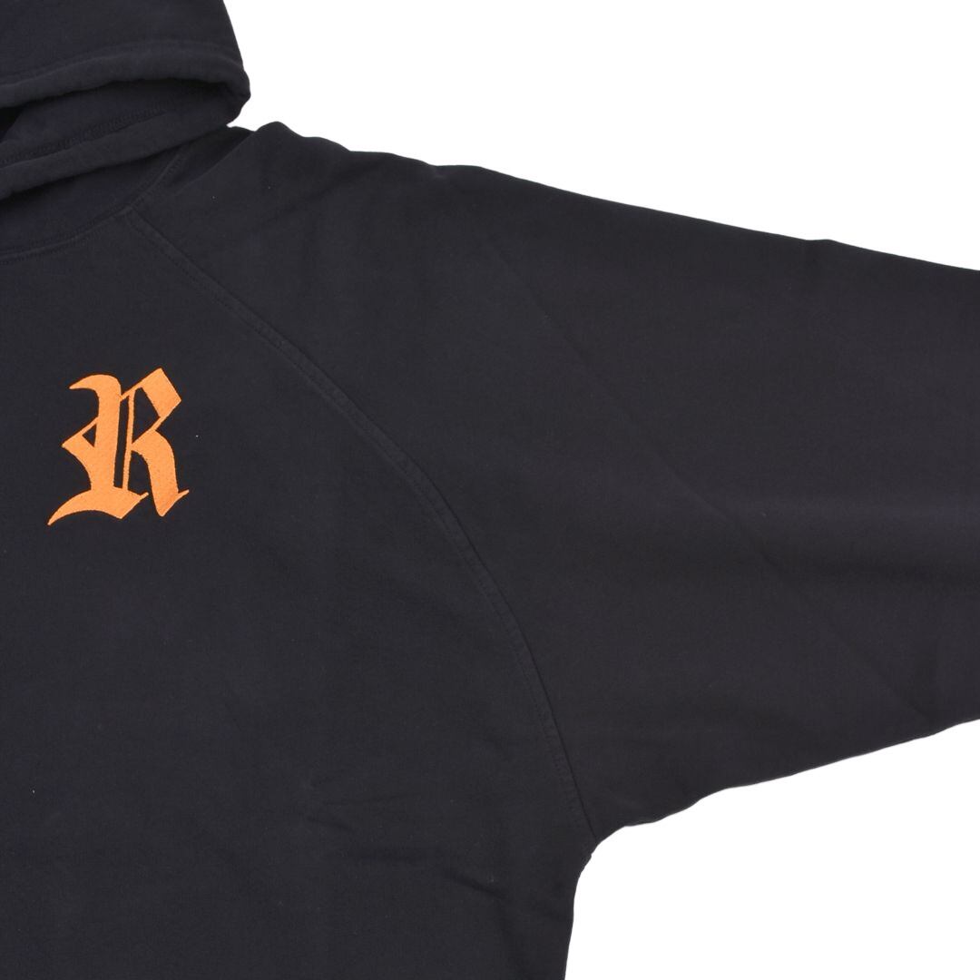 RAF SIMONS】Oversized hoodie with R embroidery and patch(BLACK