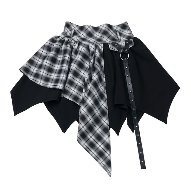 ファー襟付きダークグレージャケットセット：スカート